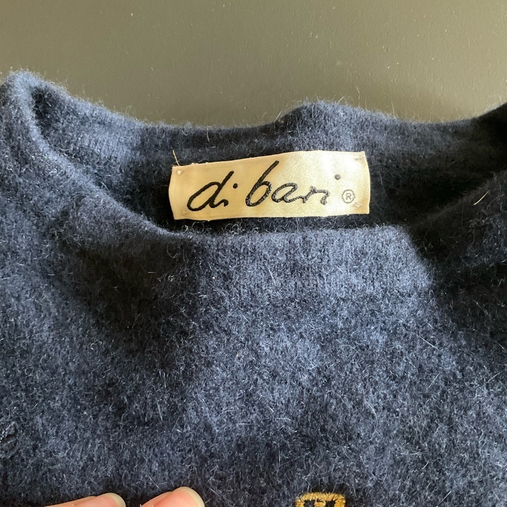 VTG Di Bari Wool Navy Designer Embroidered Accents Sweater - Picture 7 of 11